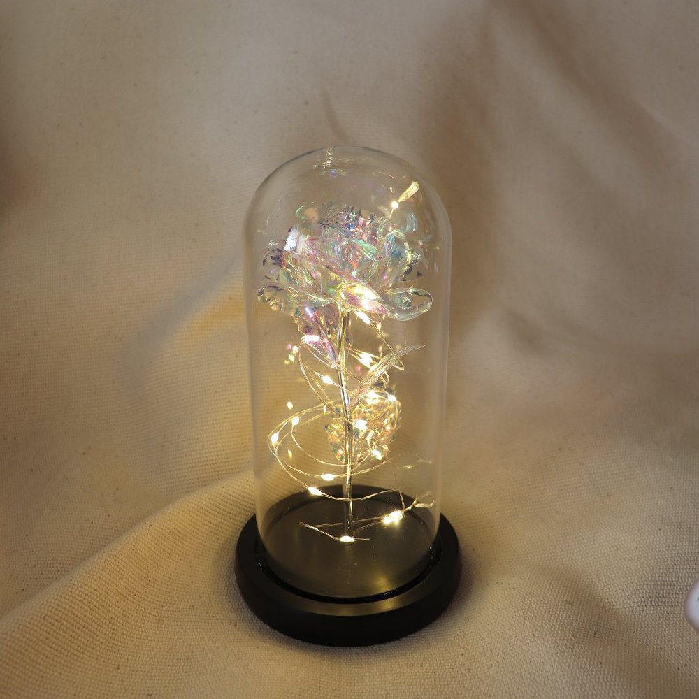 Glass Cloche with Flowers - Light Up Iridescent Flower Cloche